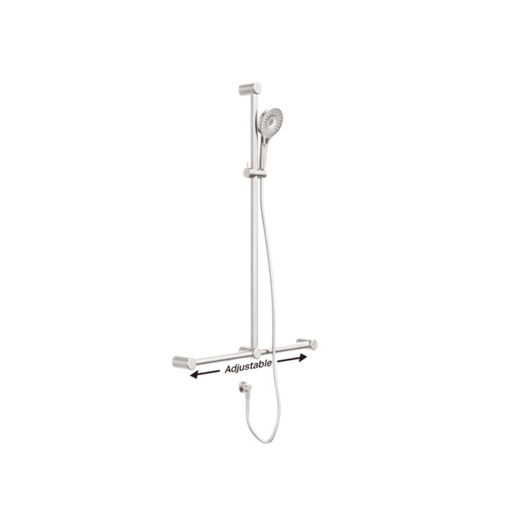 NERO MECCA CARE 32MM T BAR GRAB RAIL AND ADJUSTABLE SHOWER SET BRUSHED NICKEL