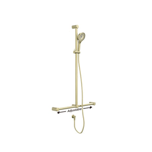 NERO MECCA CARE 32MM T BAR GRAB RAIL AND ADJUSTABLE SHOWER SET BRUSHED GOLD 1100MM X 750MM