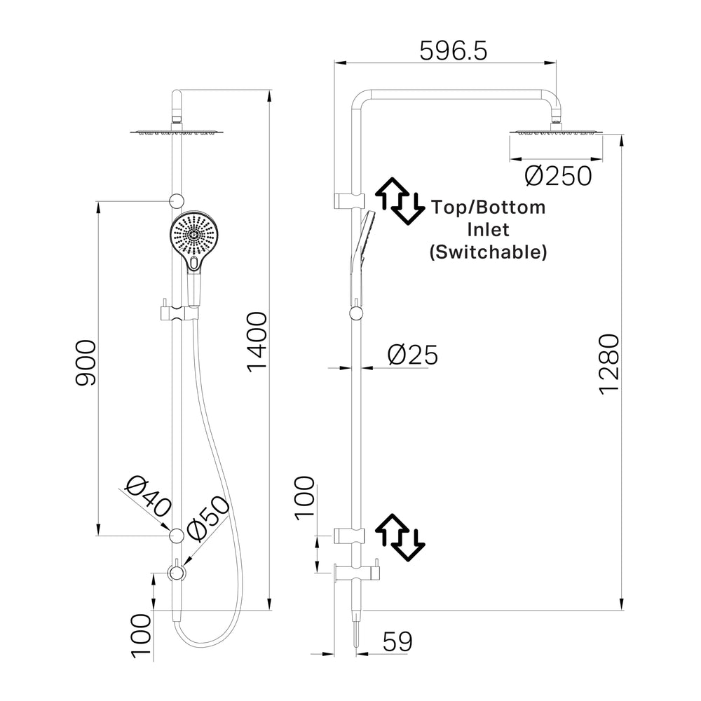 NERO MECCA CARE GRAB RAIL TWIN SHOWER SET 900MM GUN METAL