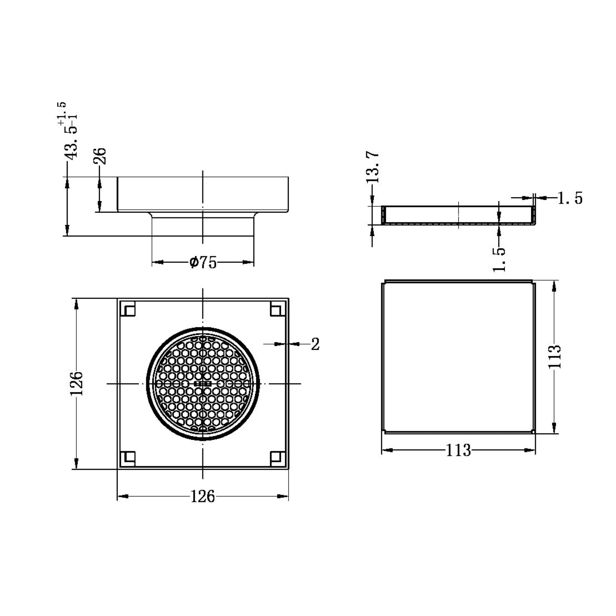 NERO TILE INSERT FLOOR WASTE SQUARE BRUSHED NICKEL 130MM