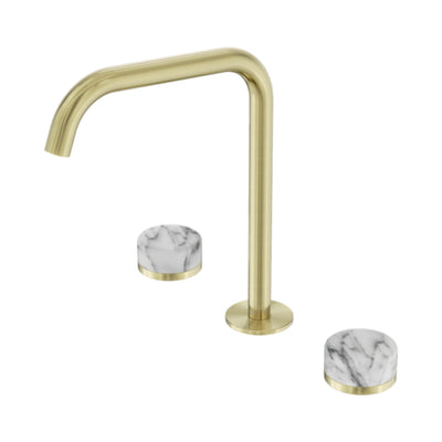 NERO SERENITY BATH/KITCHEN SET EDGE SPOUT WITH ARABESCATO CORCHIA HANDLE 270MM BRUSHED GOLD