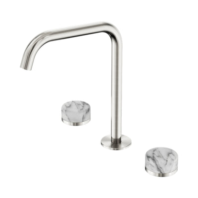 NERO SERENITY BATH/KITCHEN SET EDGE SPOUT WITH ARABESCATO CORCHIA HANDLE 270MM BRUSHED NICKEL