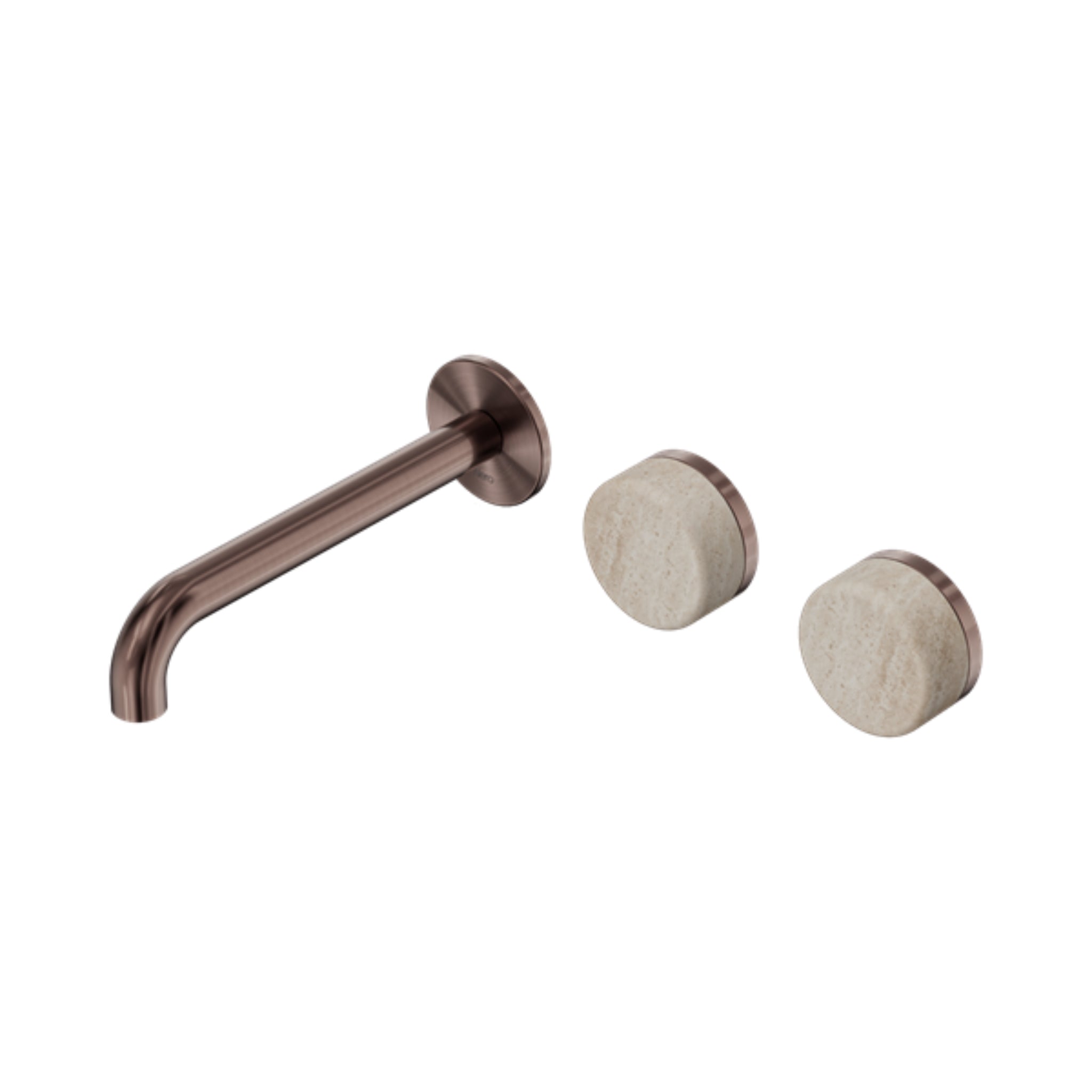NERO SERENITY WALL BASIN SET OFFSET SPOUT WITH ROME TRAVERTINE HANDLE BRUSHED BRONZE (AVAILABLE IN 160MM, 185MM AND 220MM)