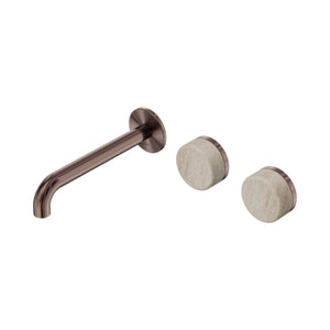 NERO SERENITY WALL BASIN SET OFFSET SPOUT WITH ROME TRAVERTINE HANDLE BRUSHED BRONZE (AVAILABLE IN 160MM, 185MM AND 220MM)