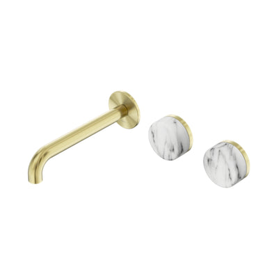 NERO SERENITY WALL BASIN SET OFFSET SPOUT WITH ARABESCATO CORCHIA HANDLE BRUSHED GOLD (AVAILABLE IN 160MM, 185MM AND 220MM)