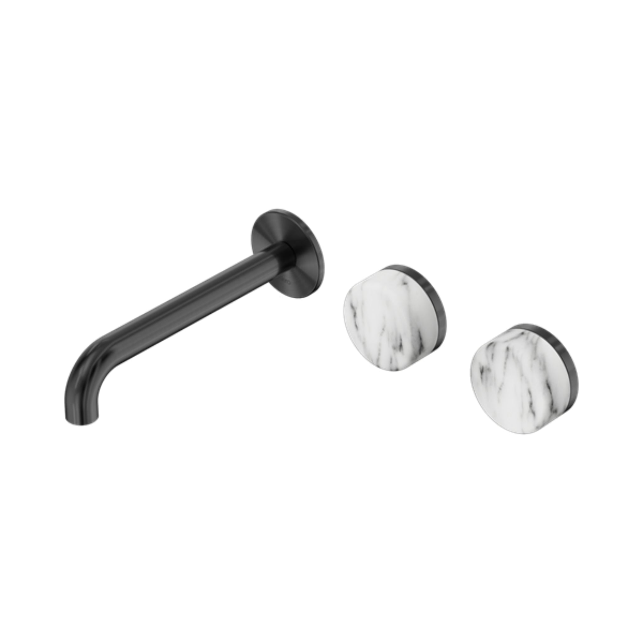 NERO SERENITY WALL BASIN SET OFFSET SPOUT WITH ARABESCATO CORCHIA HANDLE GUN METAL (AVAILABLE IN 160MM, 185MM AND 220MM)