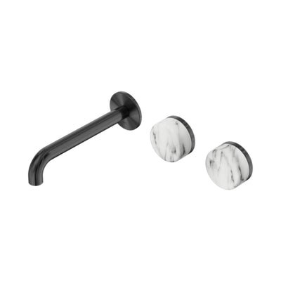 NERO SERENITY WALL BASIN SET OFFSET SPOUT WITH ARABESCATO CORCHIA HANDLE GUN METAL (AVAILABLE IN 160MM, 185MM AND 220MM)