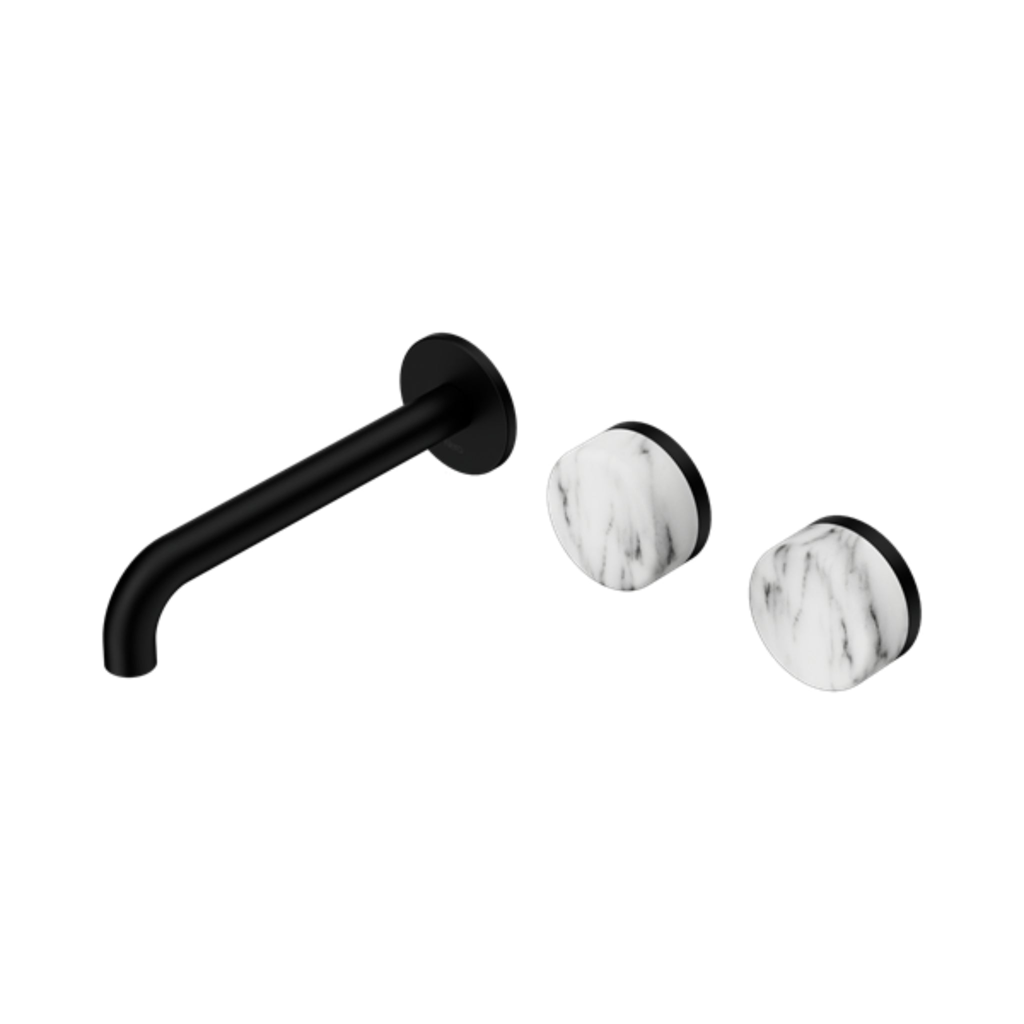 NERO SERENITY WALL BASIN SET OFFSET SPOUT WITH ARABESCATO CORCHIA HANDLE MATTE BLACK (AVAILABLE IN 160MM, 185MM AND 220MM)