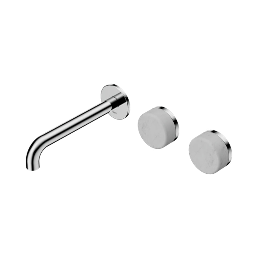 NERO SERENITY WALL BASIN SET OFFSET SPOUT WITH CARRARA HANDLE CHROME (AVAILABLE IN 160MM, 185MM AND 220MM)