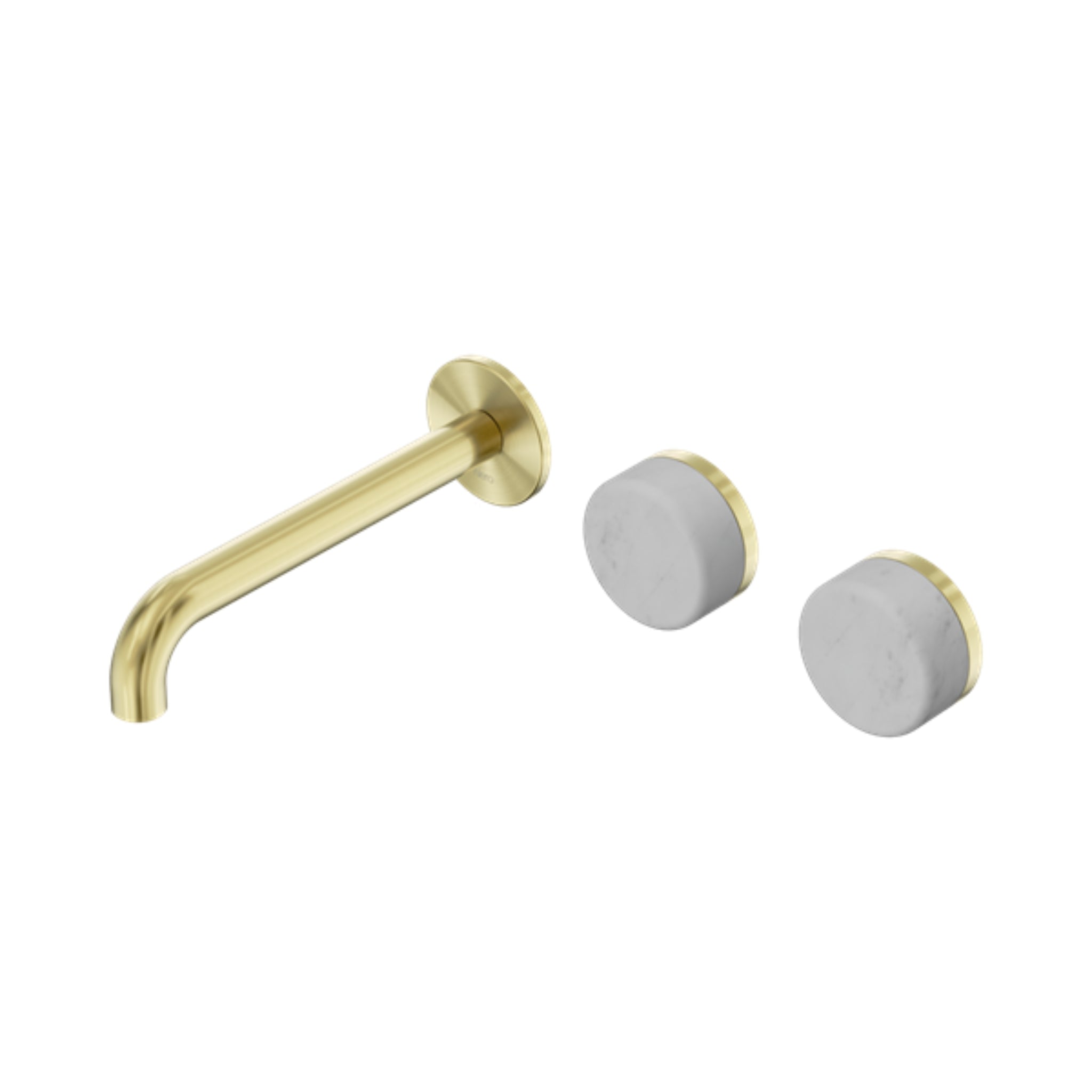 NERO SERENITY WALL BASIN SET OFFSET SPOUT WITH CARRARA HANDLE BRUSHED GOLD (AVAILABLE IN 160MM, 185MM AND 220MM)