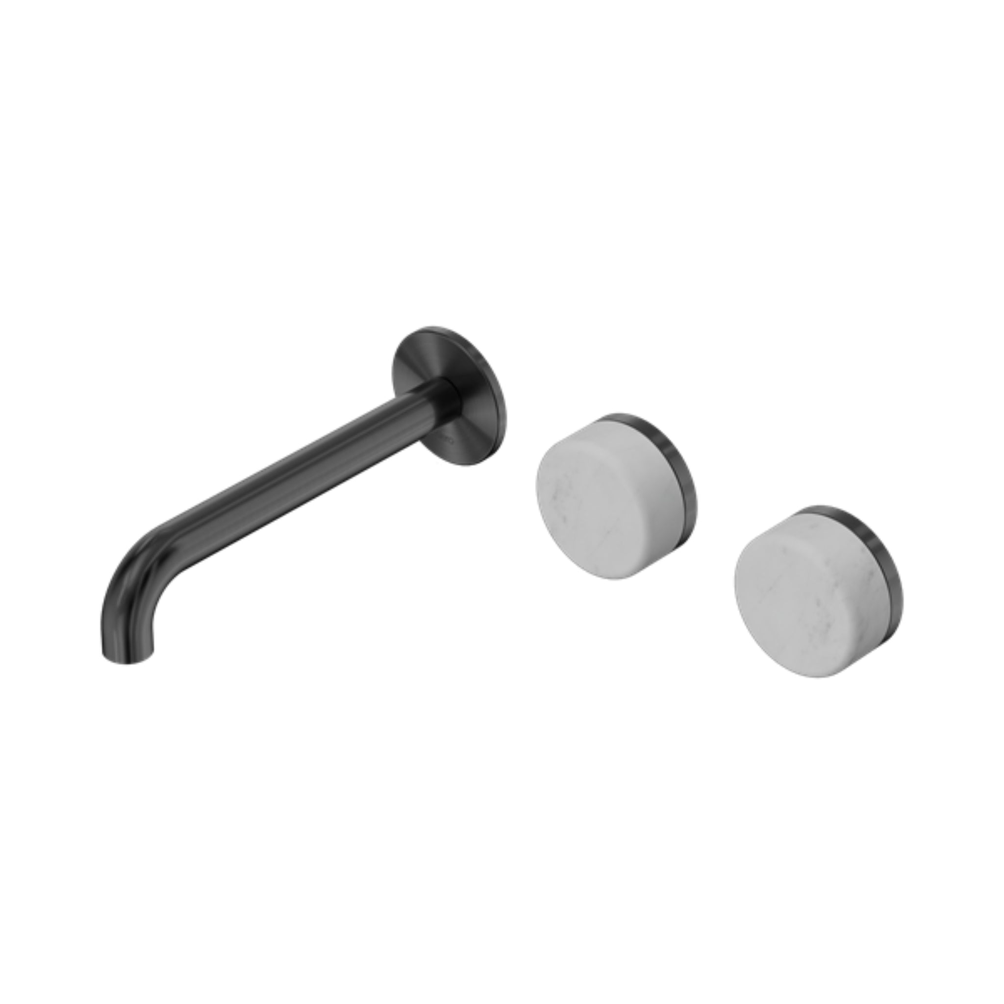NERO SERENITY WALL BASIN SET OFFSET SPOUT WITH CARRARA HANDLE GUN METAL (AVAILABLE IN 160MM, 185MM AND 220MM)