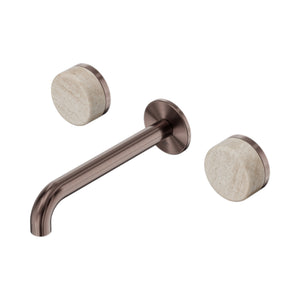NERO SERENITY WALL BASIN SET SPOUT WITH ROME TRAVERTINE HANDLE BRUSHED BRONZE (AVAILABLE IN 160MM, 185MM AND 220MM)