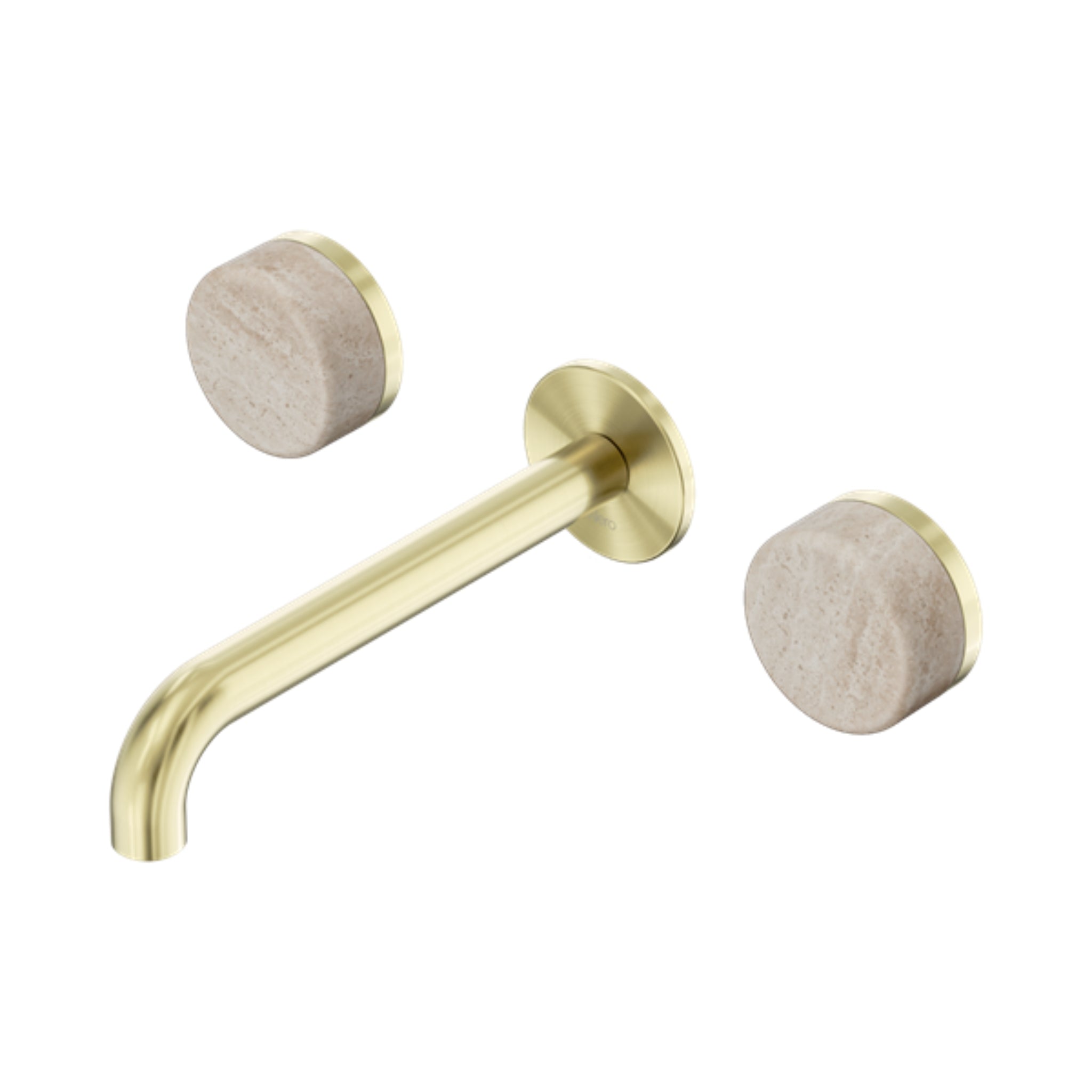 NERO SERENITY WALL BASIN SET SPOUT WITH ROME TRAVERTINE HANDLE BRUSHED GOLD (AVAILABLE IN 160MM, 185MM AND 220MM)