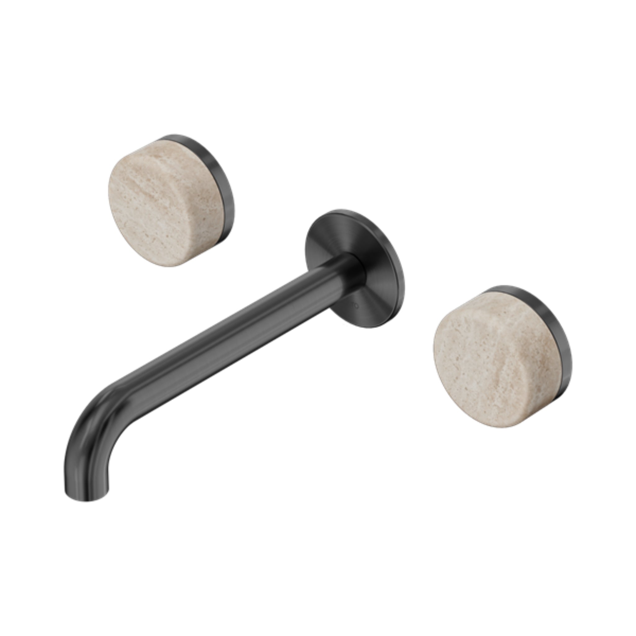 NERO SERENITY WALL BASIN SET SPOUT WITH ROME TRAVERTINE HANDLE GUN METAL (AVAILABLE IN 160MM, 185MM AND 220MM)