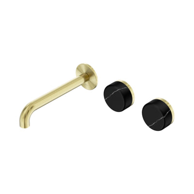 NERO SERENITY WALL BASIN SET OFFSET SPOUT WITH MARQUINA BLACK HANDLE BRUSHED GOLD (AVAILABLE IN 160MM, 185MM AND 220MM)