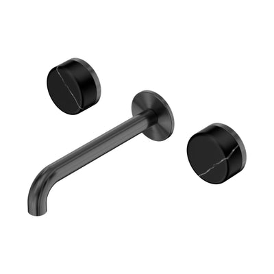 NERO SERENITY WALL BASIN SET SPOUT WITH MARQUINA BLACK HANDLE GUN METAL (AVAILABLE IN 160MM, 185MM AND 220MM)