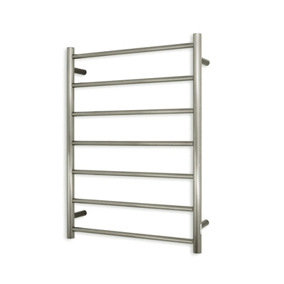 RADIANT HEATING 7-BARS ROUND HEATED TOWEL RAIL COOL BRUSHED NICKEL 600MM
