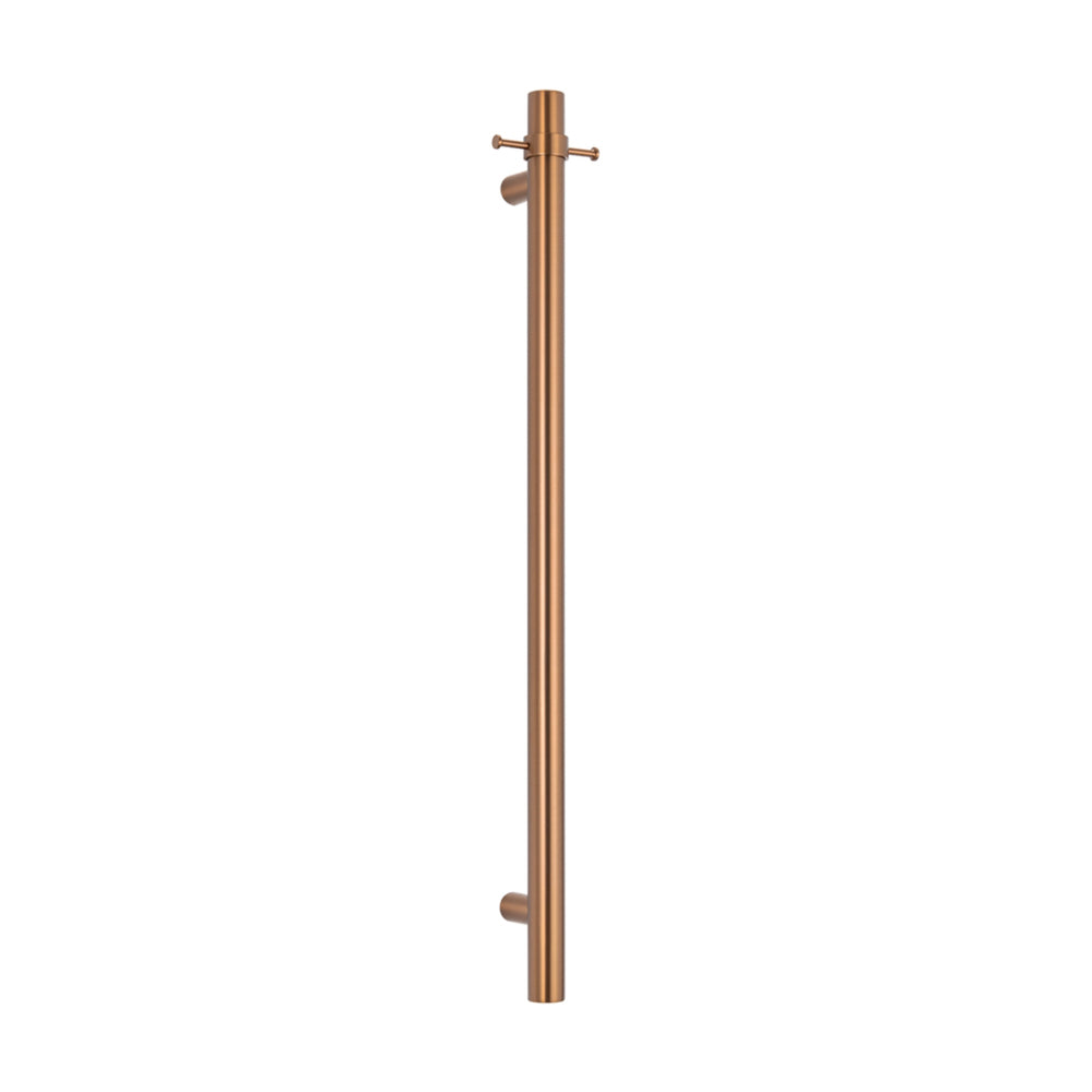 RADIANT HEATING VERTICAL ROUND HEATED SINGLE TOWEL RAIL BRUSHED BRONZE 950MM
