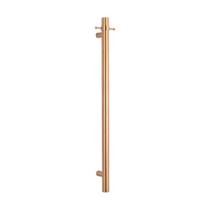 RADIANT HEATING VERTICAL ROUND HEATED SINGLE TOWEL RAIL BRUSHED COPPER 950MM