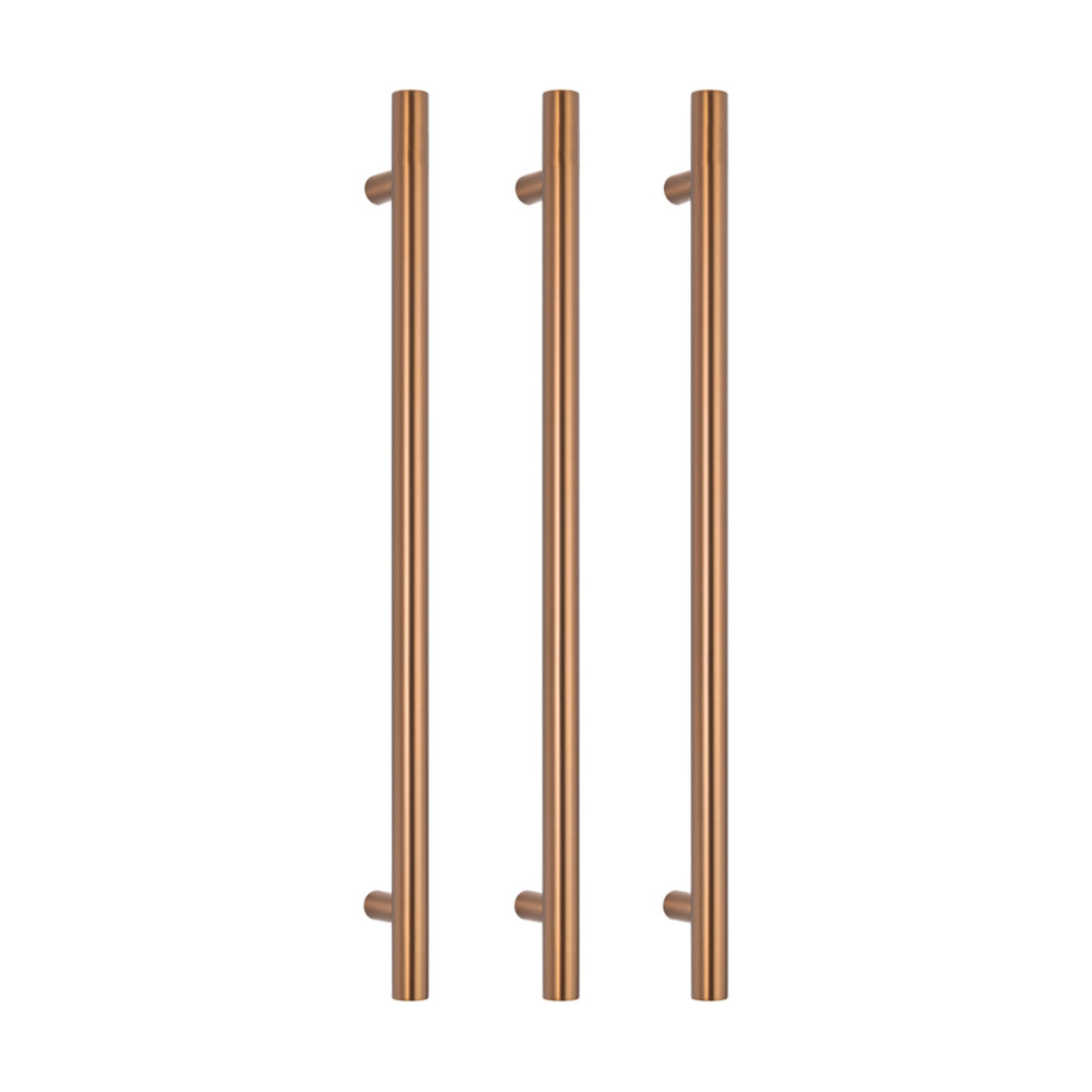 RADIANT HEATING VERTICAL ROUND HEATED SINGLE TOWEL RAIL BRUSHED COPPER 950MM
