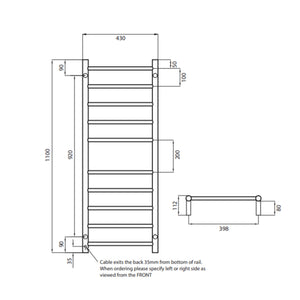 RADIANT HEATING 10-BARS ROUND HEATED TOWEL RAIL CLASSIC GOLD 430MM