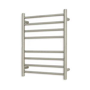 RADIANT HEATING 8-BARS ROUND HEATED TOWEL RAIL COOL BRUSHED NICKEL 530MM