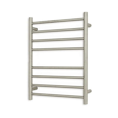 RADIANT HEATING 8-BARS ROUND HEATED TOWEL RAIL COOL BRUSHED NICKEL 530MM