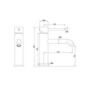 LINSOL GIGI S2 BASIN MIXER 185MM GUN METAL