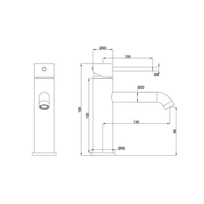 LINSOL GIGI S2 LEAD FREE BASIN MIXER 185MM GUN METAL