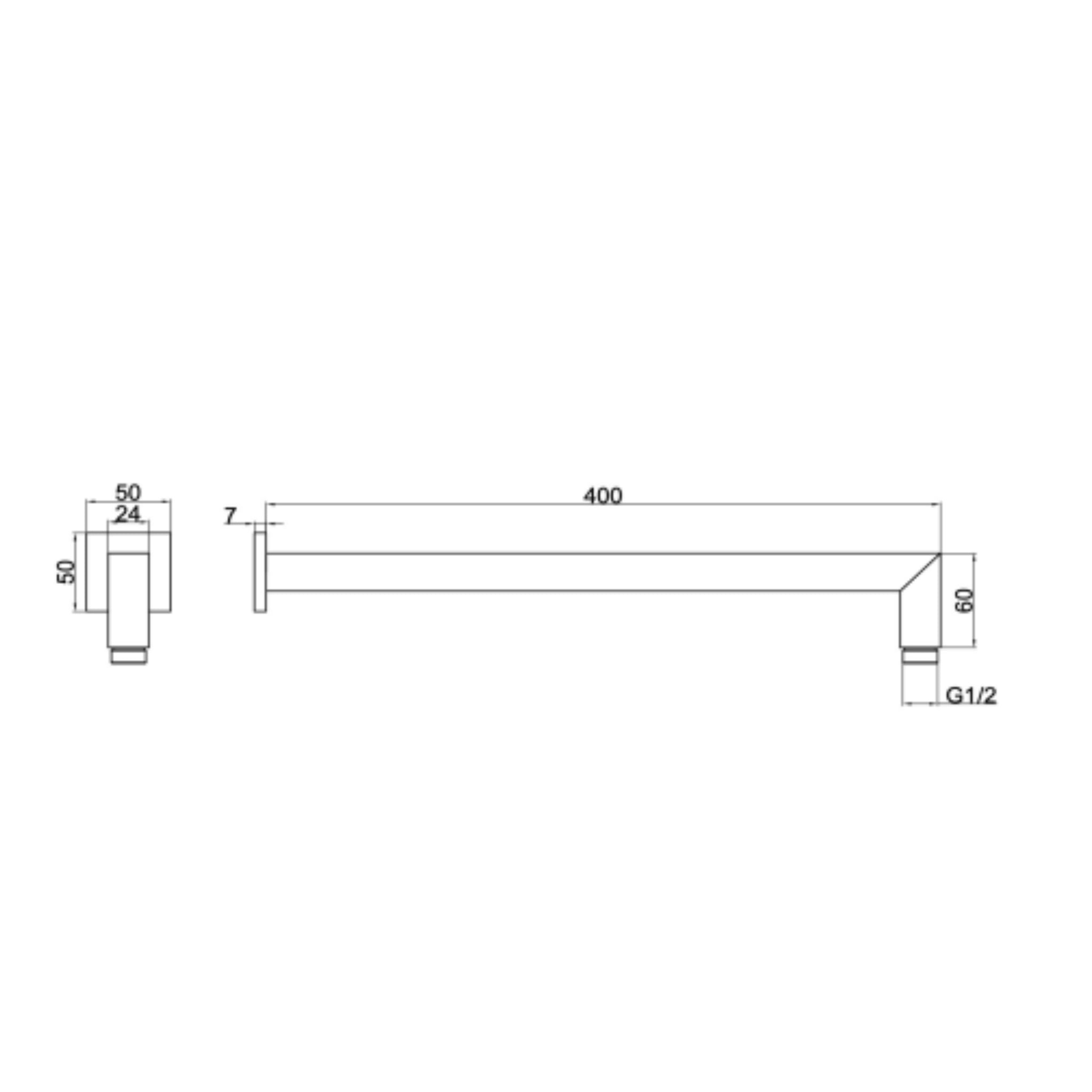LINSOL TIANA SQUARE WALL ARM 400MM BRUSHED NICKEL