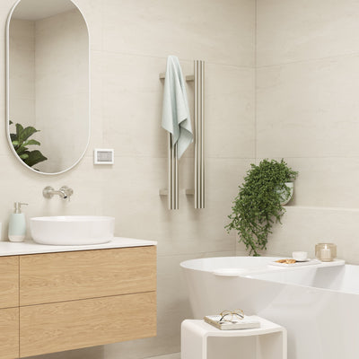 THERMOGROUP TRIPLE TUBE VERTICAL SINGLE HEATED TOWEL RAIL POLISHED STAINLESS STEEL 900MM