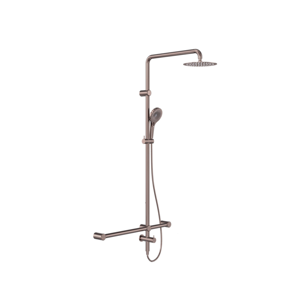 NERO MECCA CARE 32MM T BAR GRAB RAIL TWIN SHOWER SET 1100MM BRUSHED BRONZE