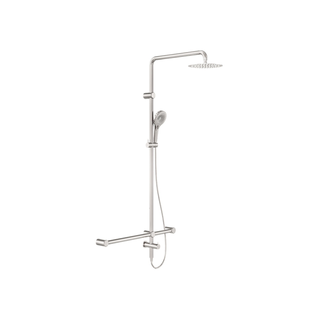 NERO MECCA CARE 32MM T BAR GRAB RAIL TWIN SHOWER SET 1100MM BRUSHED NICKEL