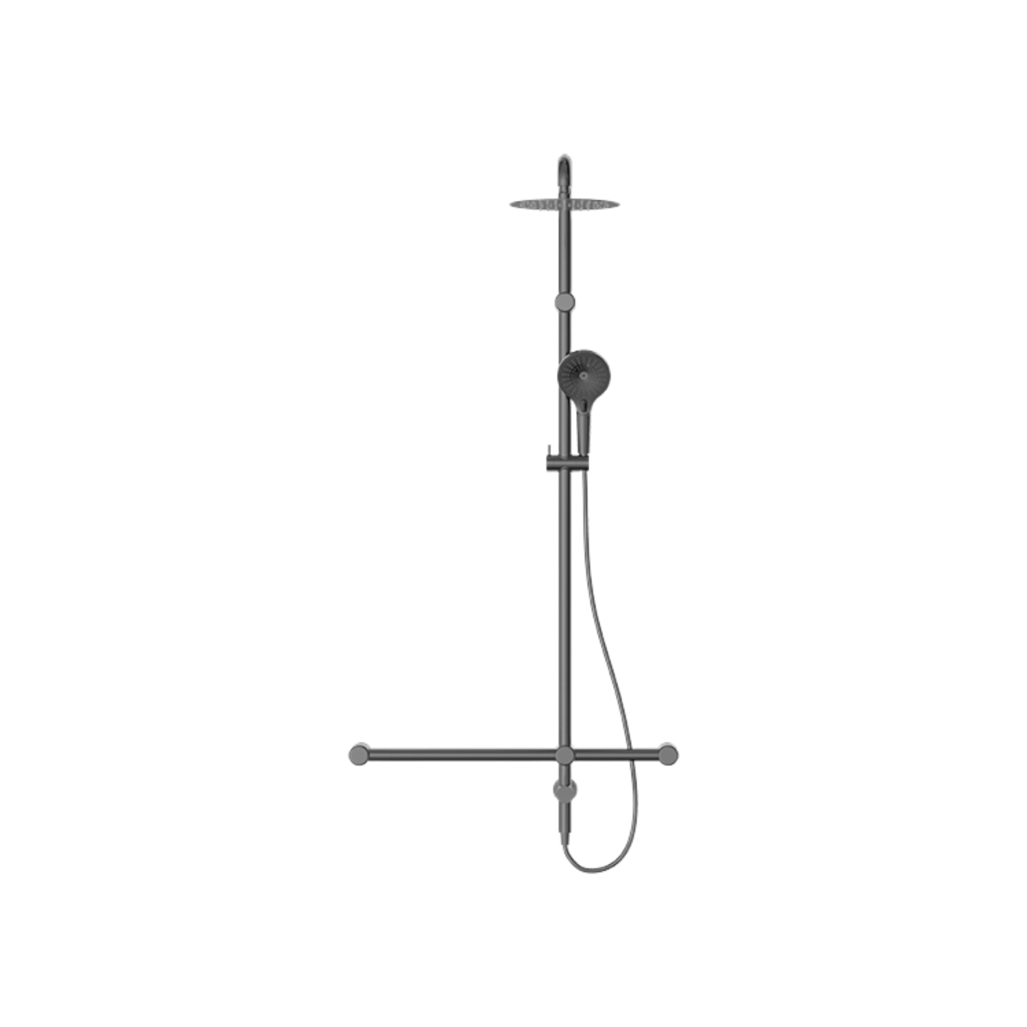 NERO MECCA CARE 32MM T BAR GRAB RAIL TWIN SHOWER SET 1100MM GUN METAL