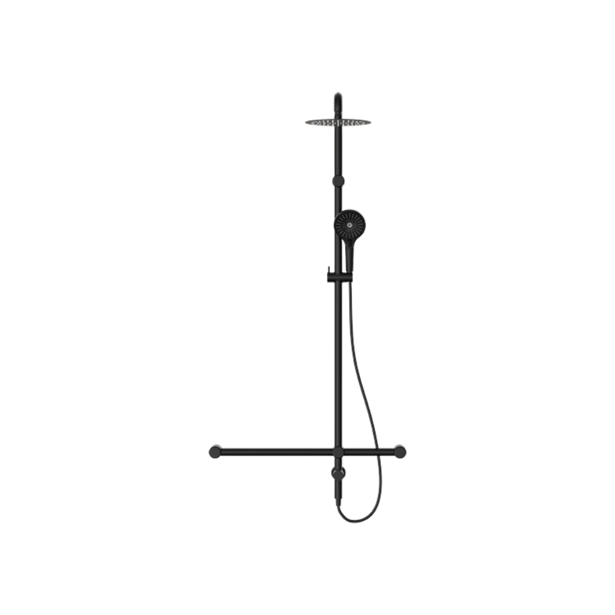 NERO MECCA CARE 32MM T BAR GRAB RAIL TWIN SHOWER SET 1100MM MATTE BLACK