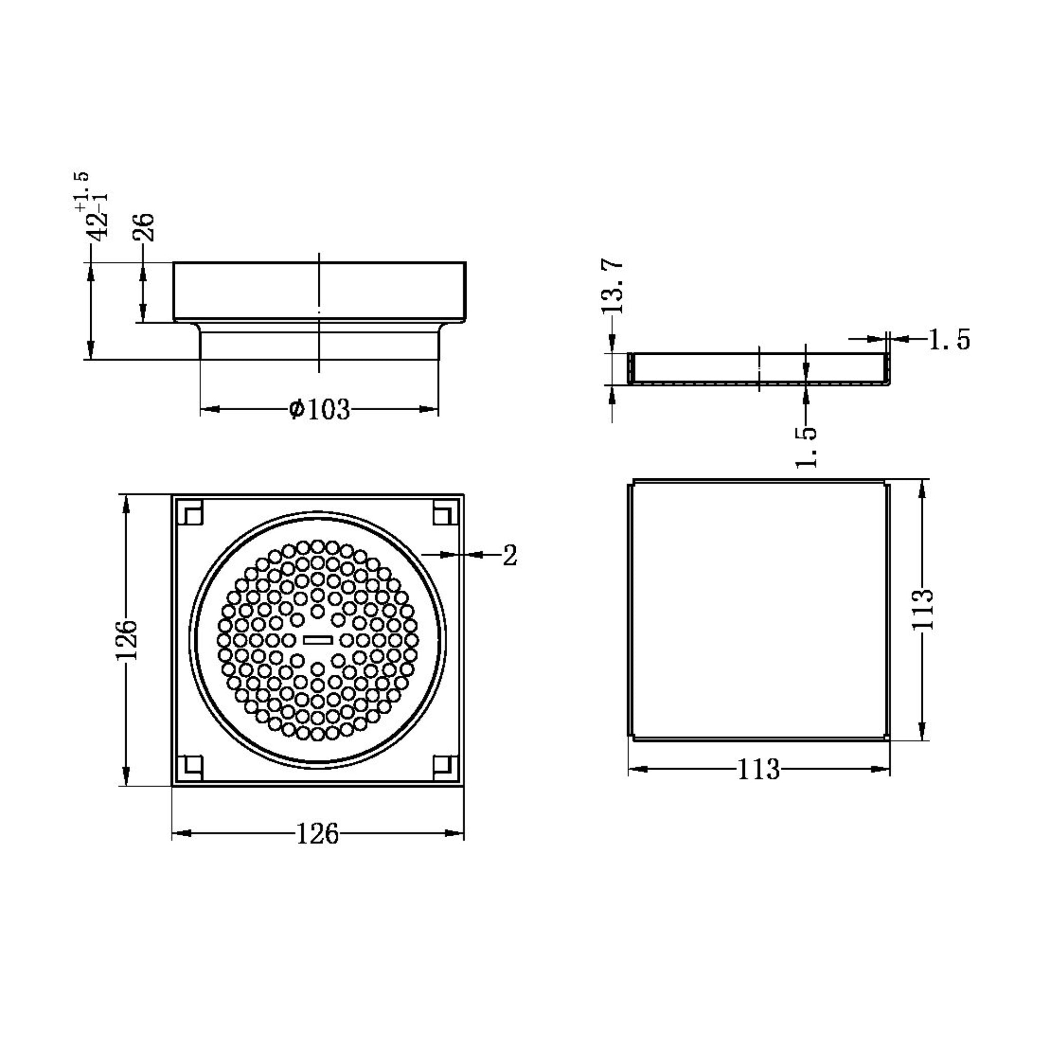 NERO SQUARE TILE INSERT FLOOR WASTE GUN METAL 130MM