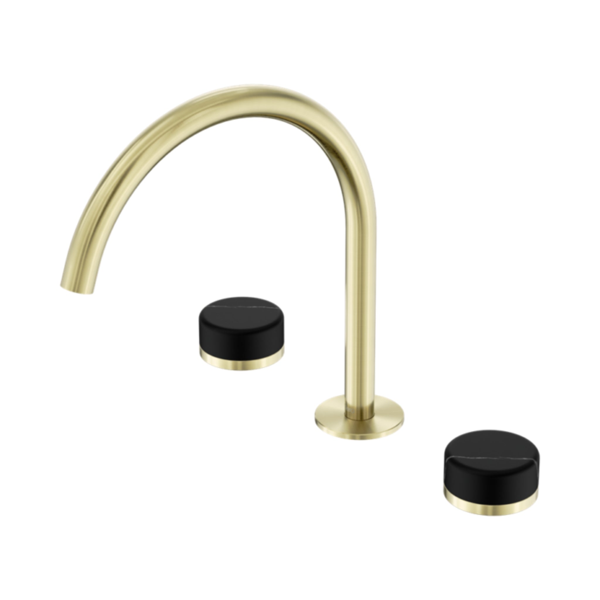 NERO SERENITY BATH/KITCHEN SET ARC SPOUT WITH MARQUINA BLACK HANDLE 260MM BRUSHED GOLD