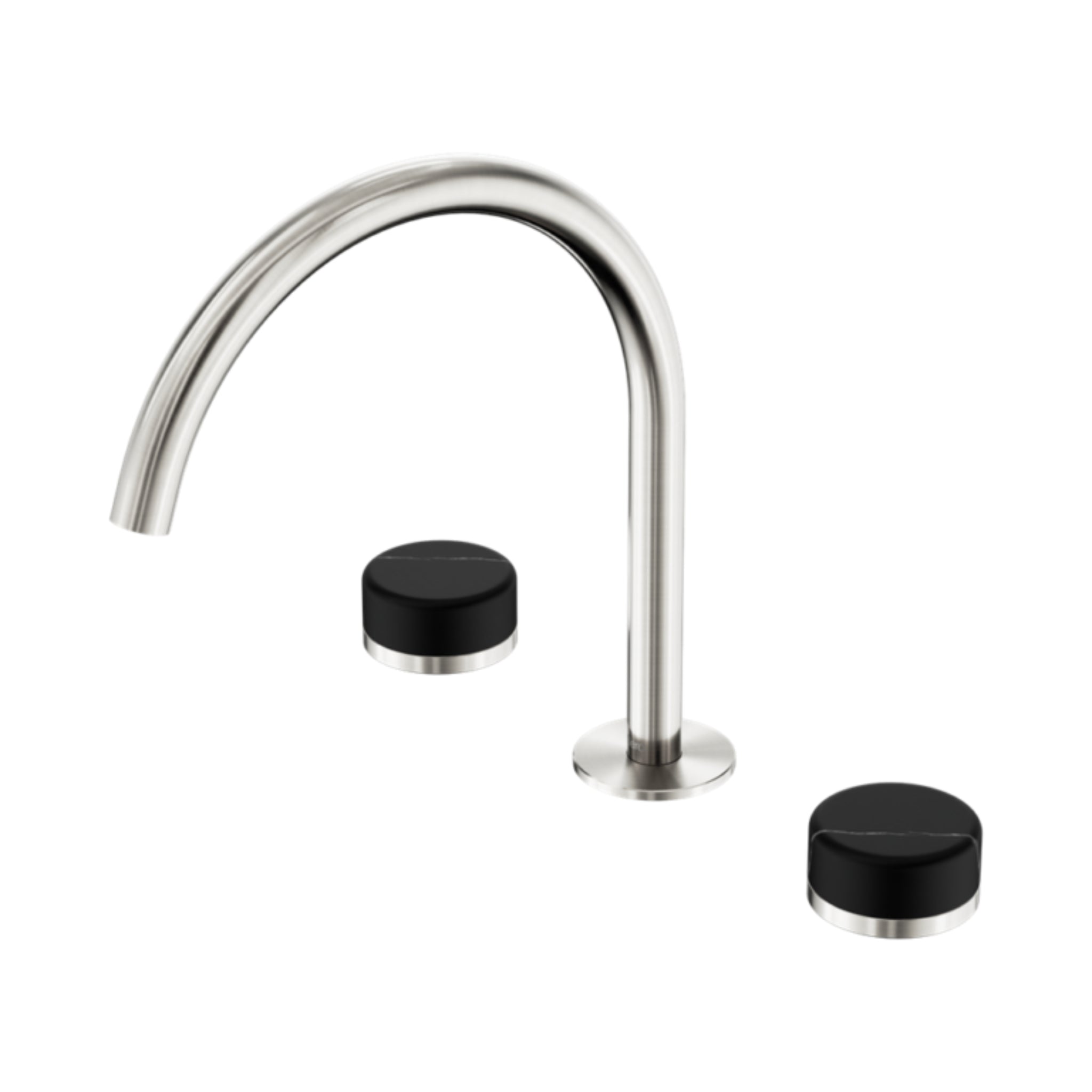 NERO SERENITY BATH/KITCHEN SET ARC SPOUT WITH MARQUINA BLACK HANDLE 260MM BRUSHED NICKEL
