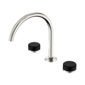 NERO SERENITY BATH/KITCHEN SET ARC SPOUT WITH MARQUINA BLACK HANDLE 260MM BRUSHED NICKEL