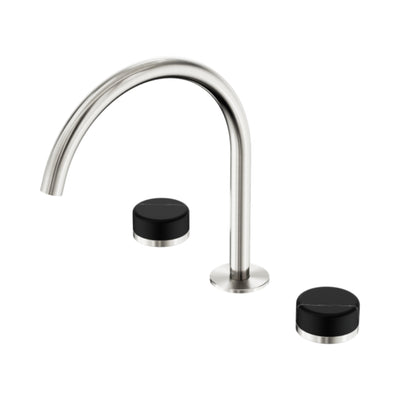 NERO SERENITY BATH/KITCHEN SET ARC SPOUT WITH MARQUINA BLACK HANDLE 260MM BRUSHED NICKEL
