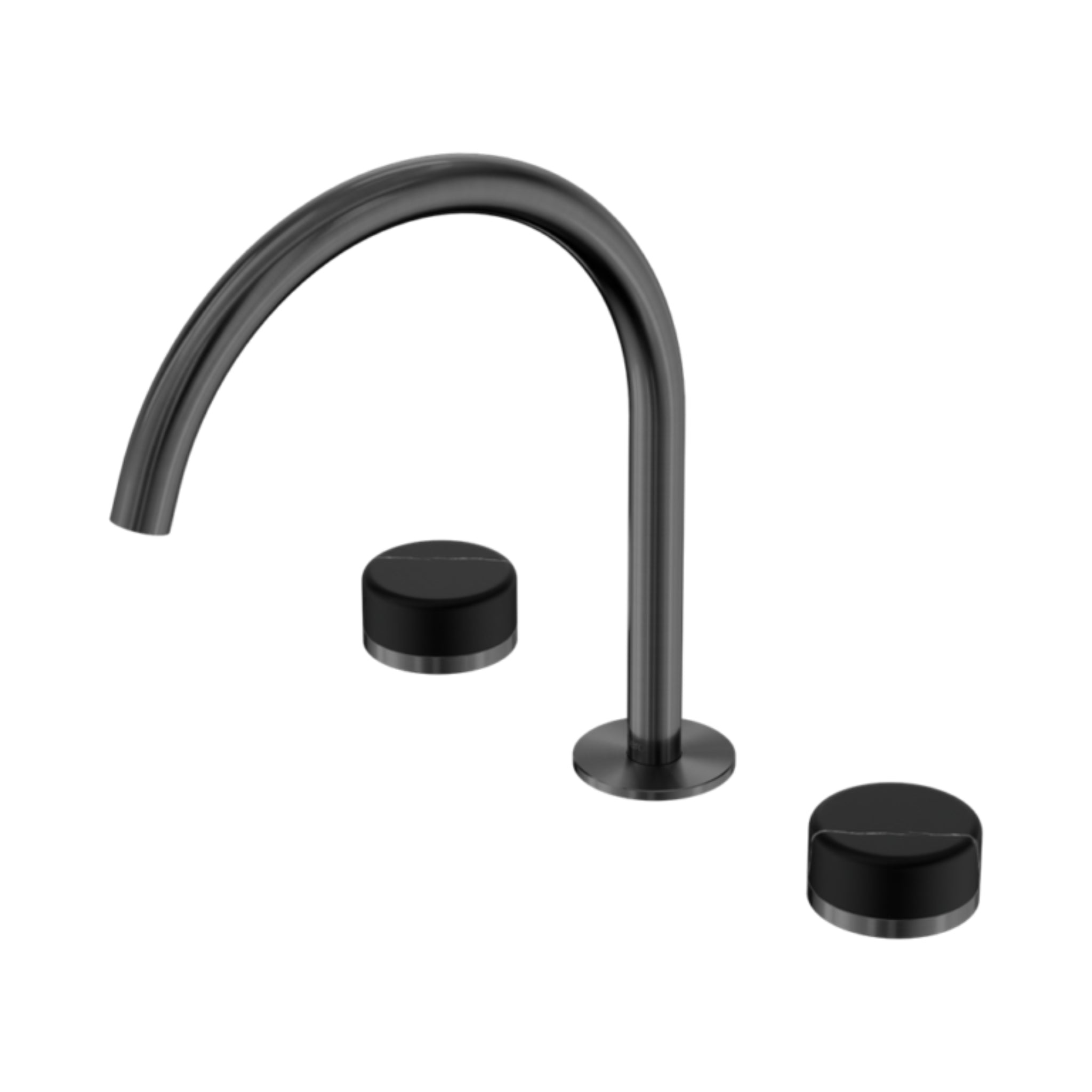 NERO SERENITY BATH/KITCHEN SET ARC SPOUT WITH MARQUINA BLACK HANDLE 260MM GUN METAL