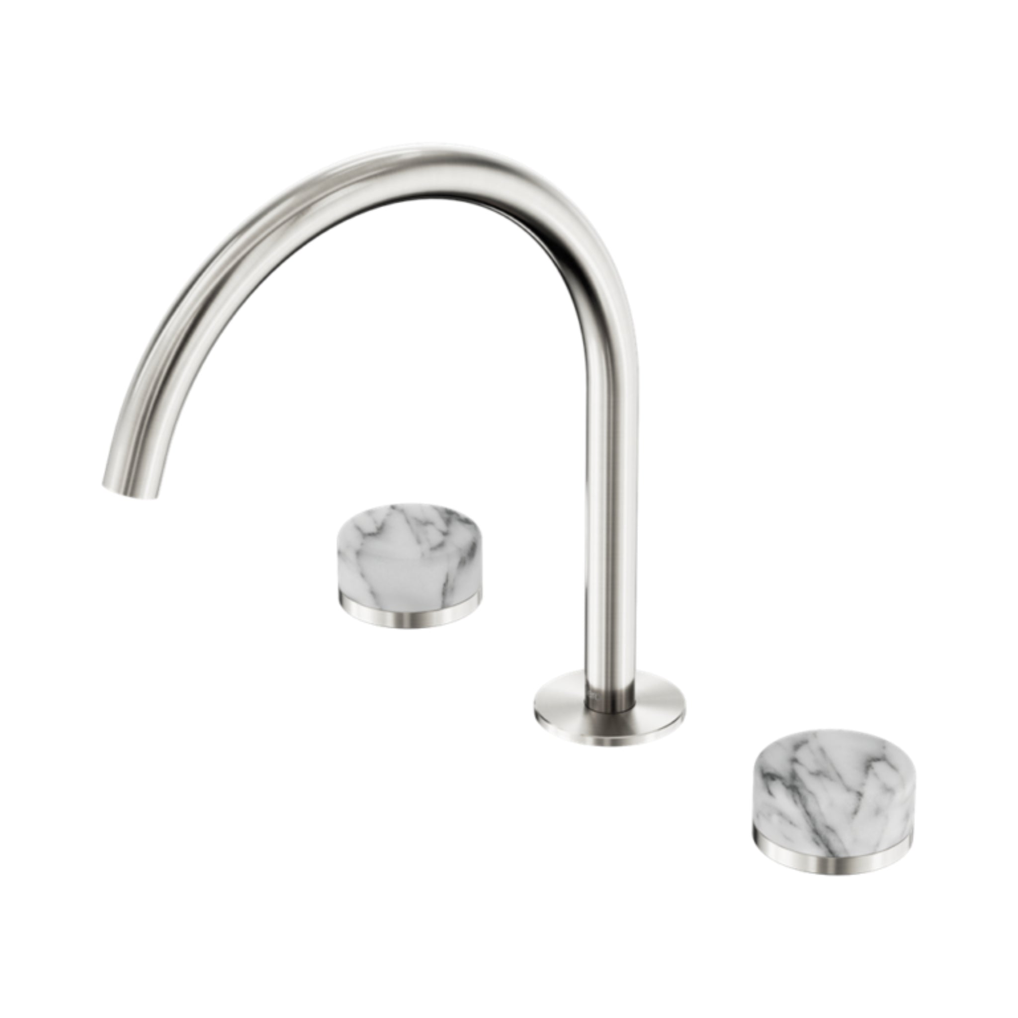 NERO SERENITY BATH/KITCHEN SET ARC SPOUT WITH ARABESCATO CORCHIA HANDLE 260MM BRUSHED NICKEL