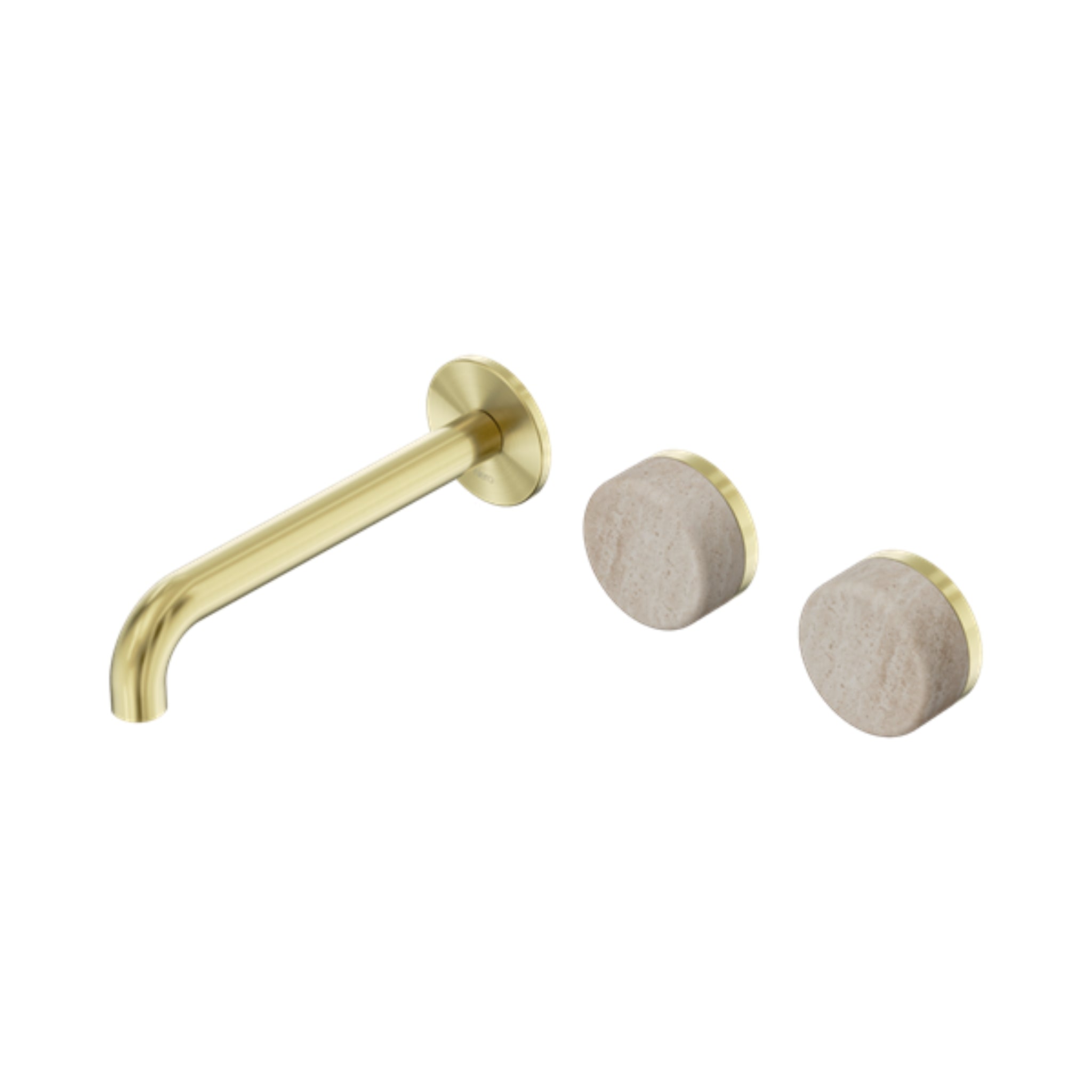 NERO SERENITY WALL BASIN SET OFFSET SPOUT WITH ROME TRAVERTINE HANDLE BRUSHED GOLD (AVAILABLE IN 160MM, 185MM AND 220MM)