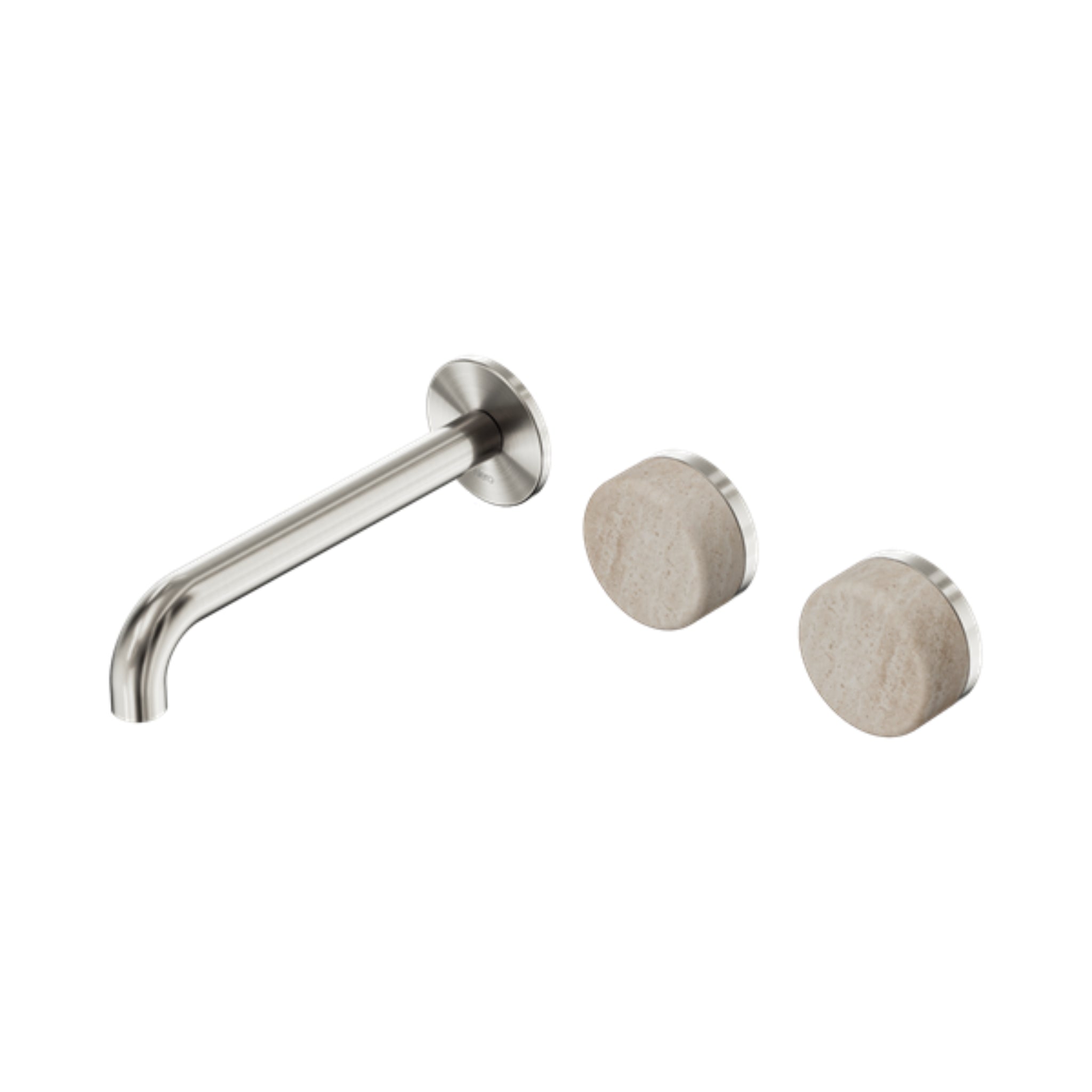 NERO SERENITY WALL BASIN SET OFFSET SPOUT WITH ROME TRAVERTINE HANDLE BRUSHED NICKEL (AVAILABLE IN 160MM, 185MM AND 220MM)