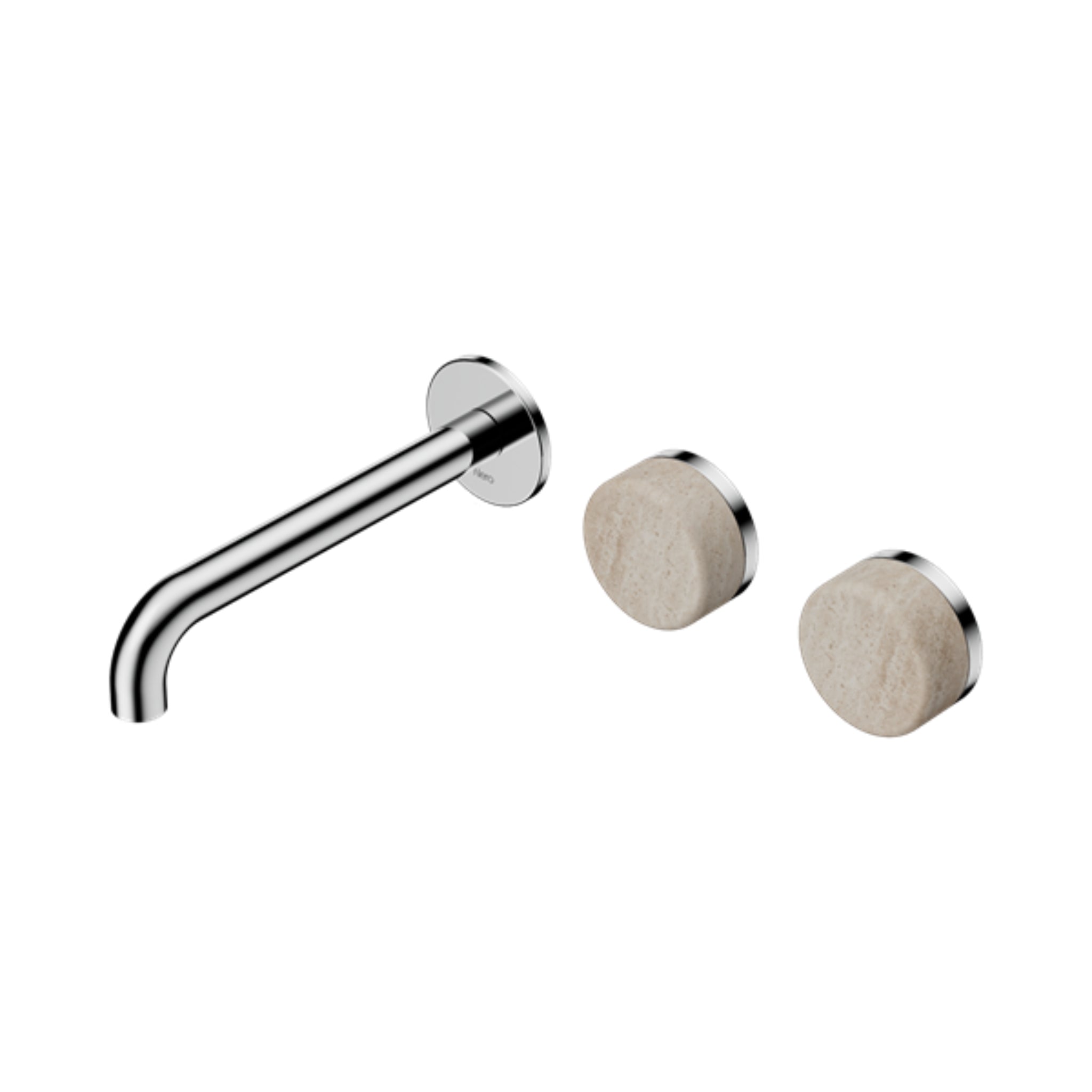 NERO SERENITY WALL BASIN SET OFFSET SPOUT WITH ROME TRAVERTINE HANDLE CHROME (AVAILABLE IN 160MM, 185MM AND 220MM)