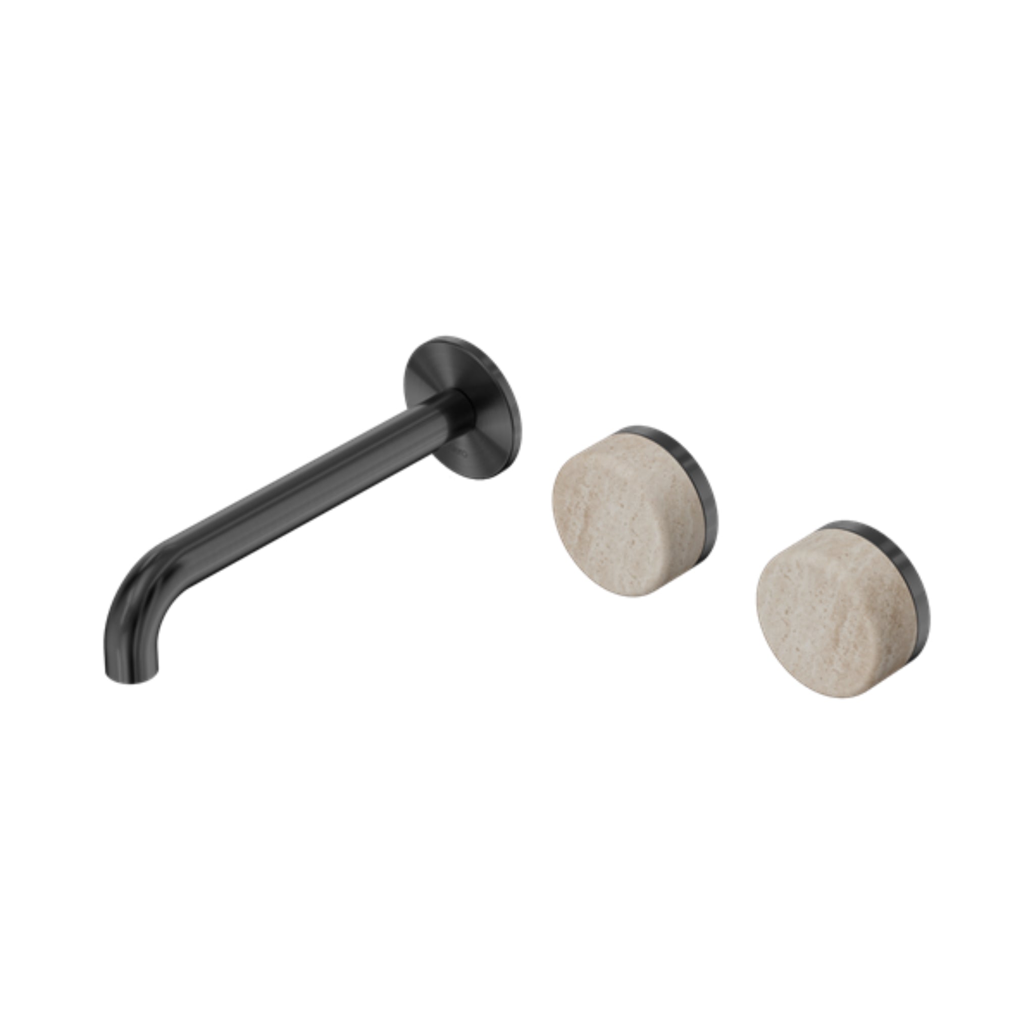 NERO SERENITY WALL BASIN SET OFFSET SPOUT WITH ROME TRAVERTINE HANDLE GUN METAL (AVAILABLE IN 160MM, 185MM AND 220MM)