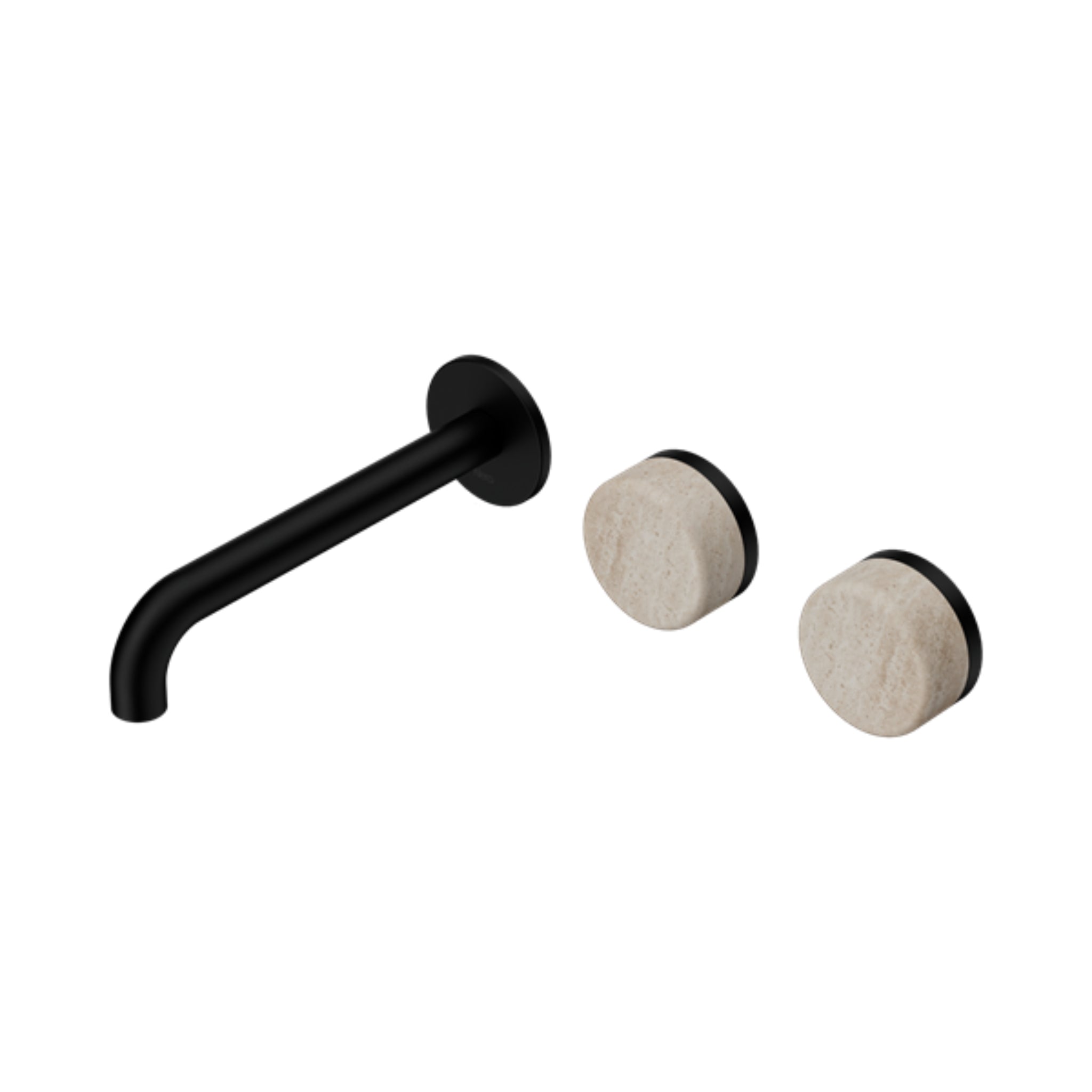NERO SERENITY WALL BASIN SET OFFSET SPOUT WITH ROME TRAVERTINE HANDLE MATTE BLACK (AVAILABLE IN 160MM, 185MM AND 220MM)
