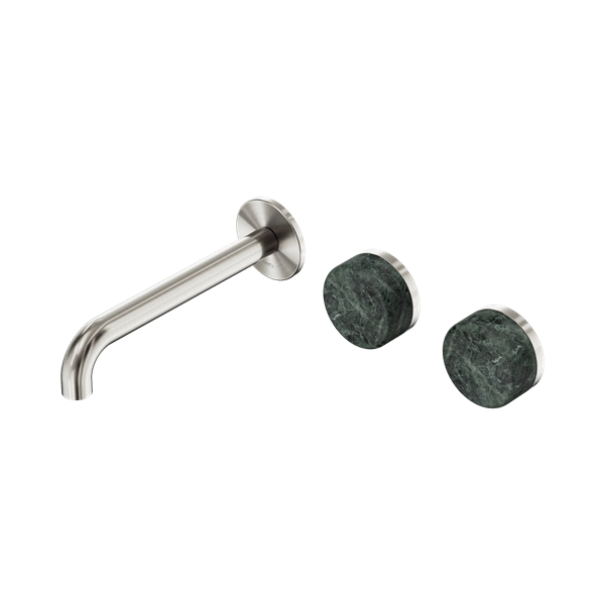 NERO SERENITY WALL BASIN SET OFFSET SPOUT WITH VERDE ALPI HANDLE BRUSHED NICKEL (AVAILABLE IN 160MM, 185MM AND 220MM)