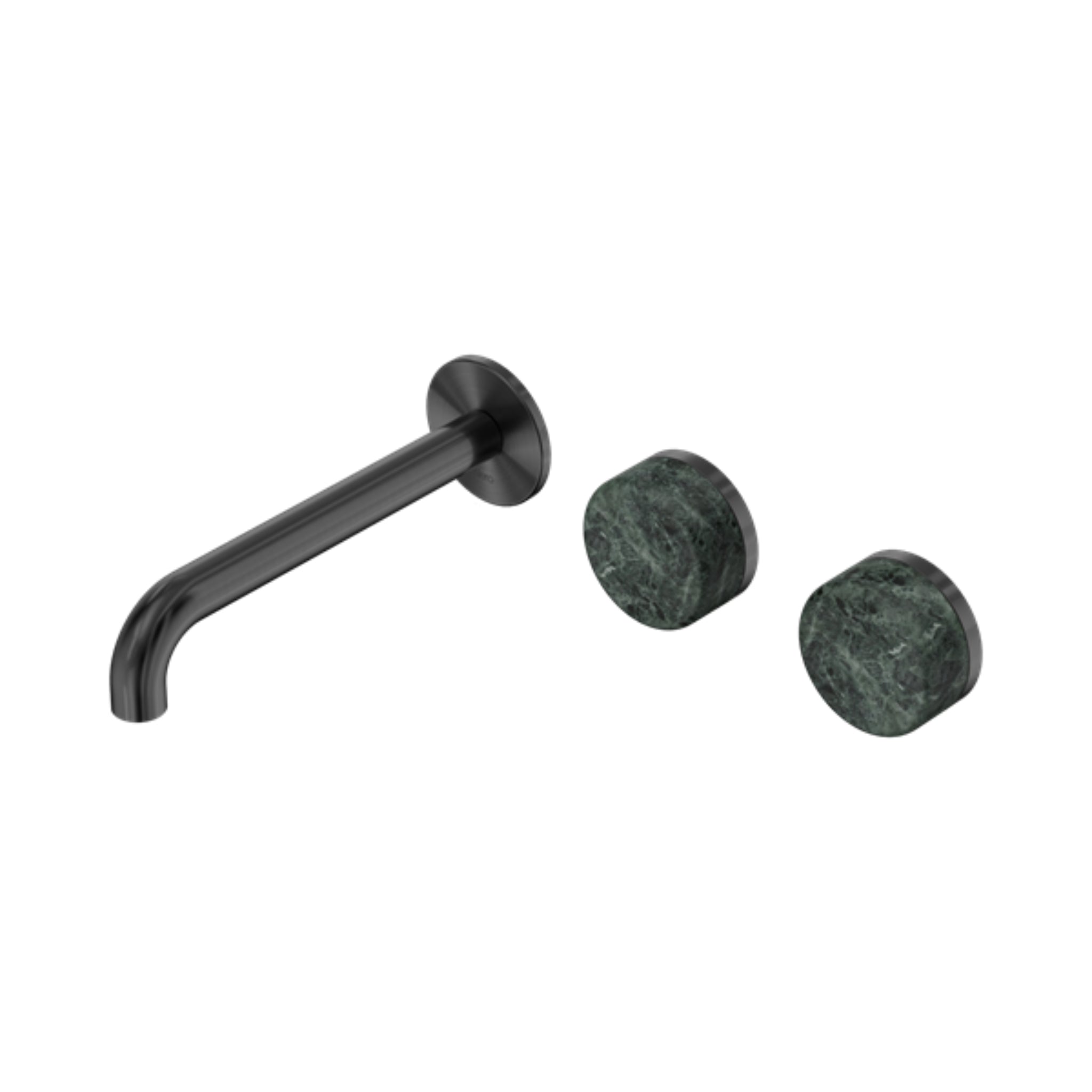 NERO SERENITY WALL BASIN SET OFFSET SPOUT WITH VERDE ALPI HANDLE GUN METAL (AVAILABLE IN 160MM, 185MM AND 220MM)