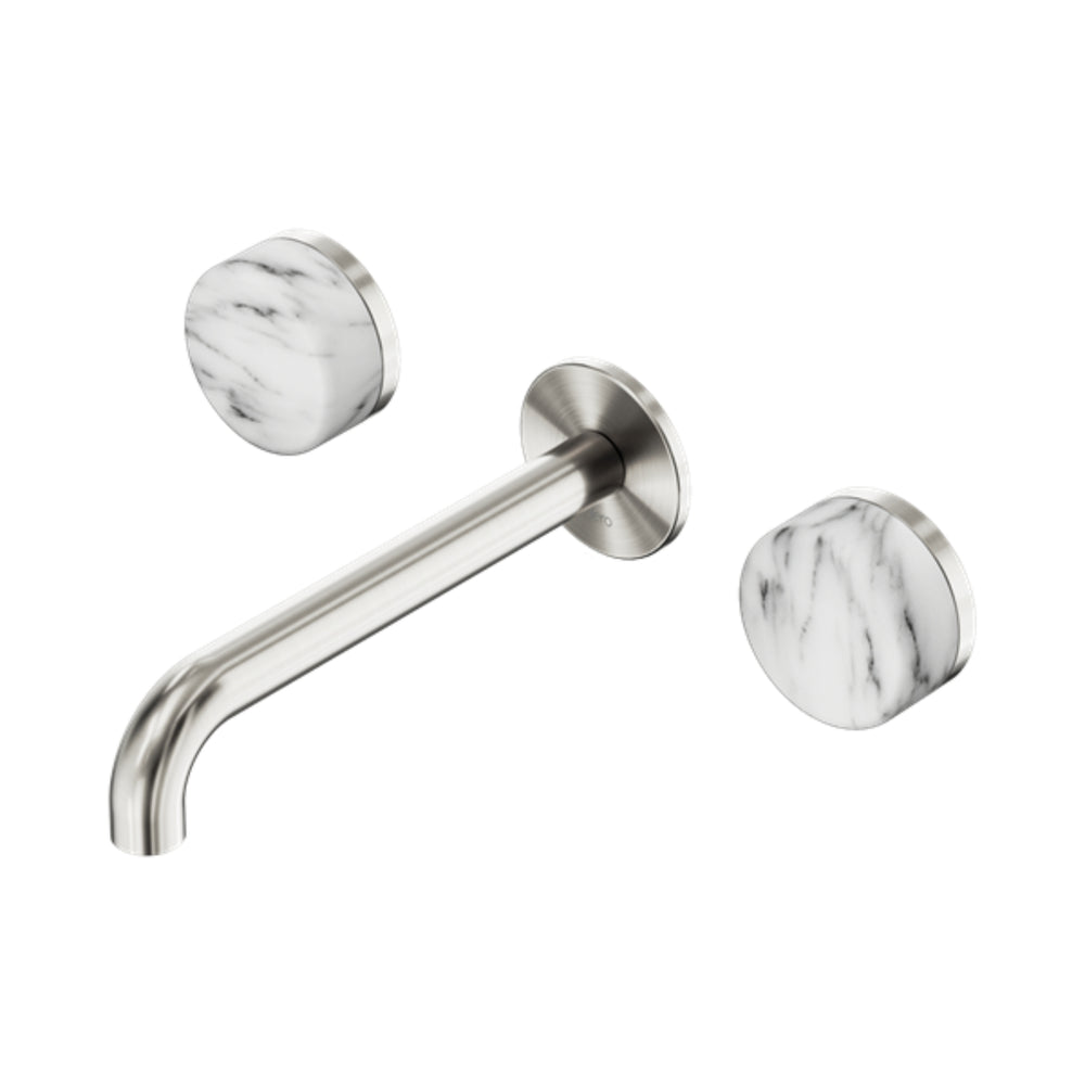 NERO SERENITY WALL BASIN SET SPOUT WITH ARABESCATO CORCHIA HANDLE BRUSHED NICKEL (AVAILABLE IN 160MM, 185MM AND 220MM)